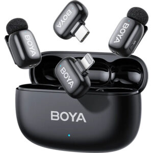 BOYA Mini 2.0 - 1RX*2TX - Type C +Lightning Connectors with Charging Case, Ai Noise Cancellation- Black