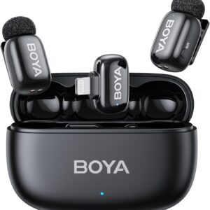 BOYA Mini 2.0 - 1 RX * 2TX - Lightning Connector with Charging Case, Ai Noise Cancellation- Black