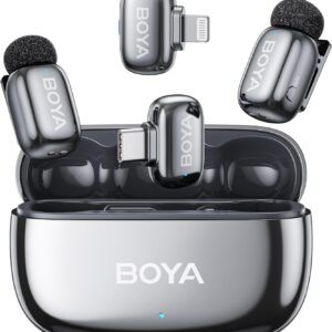 BOYA Mini 2.0 -1RX*2TX - Type C +Lightning Connectors with Charging Case, Ai Noise Cancellation-Space Gray