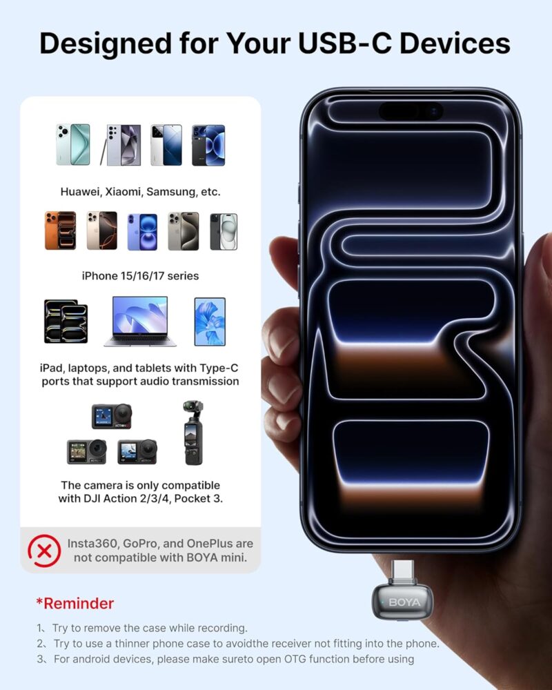 BOYA Mini 2.0 - 1 RX * 2TX - Type C Connector with Charging Case, Ai Noise Cancellation- Space Grey - Image 5